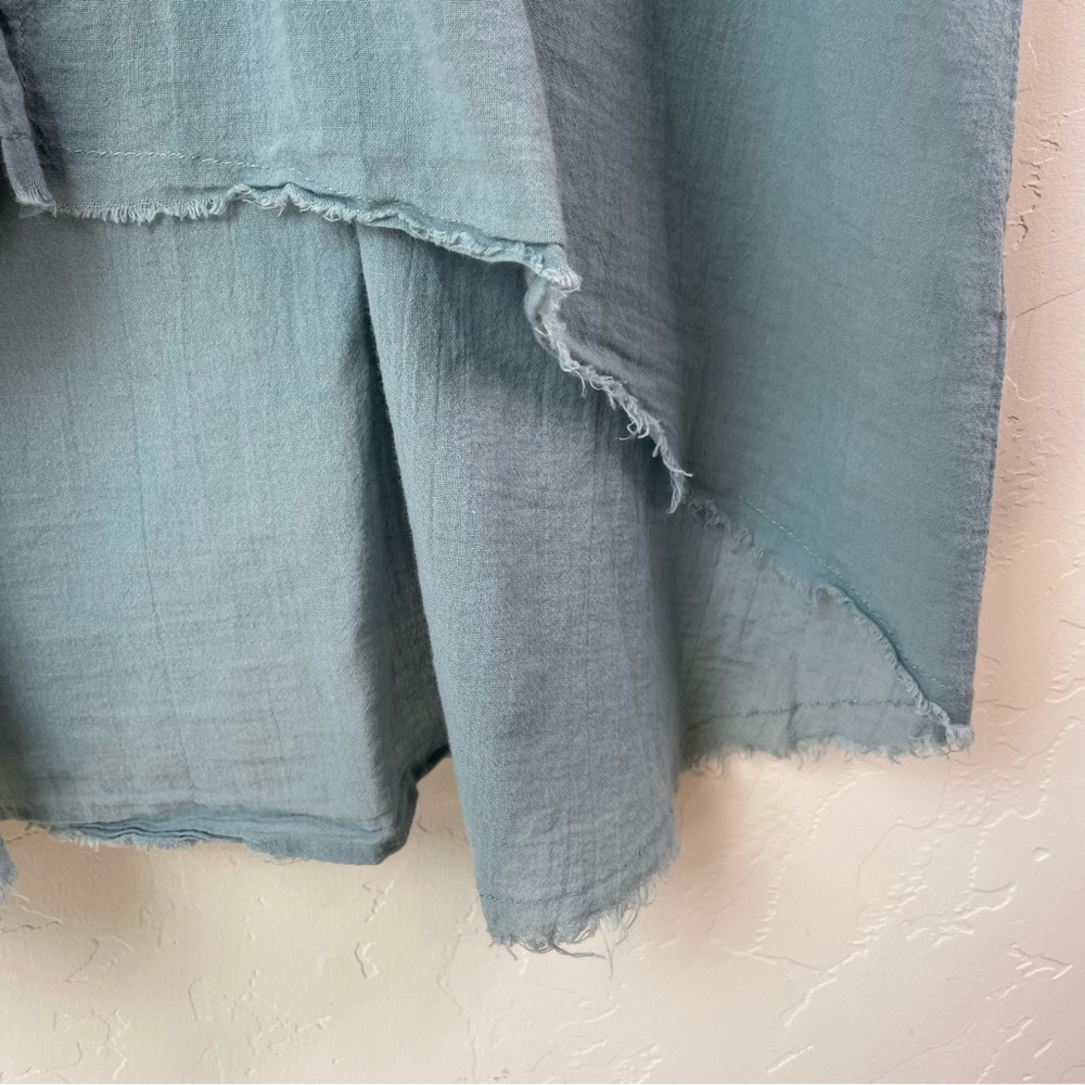 FREE PEOPLE Best of Me Blue Button Front Waterfall Top High-Low Raw Hem Blouse - Picture 8 of 16